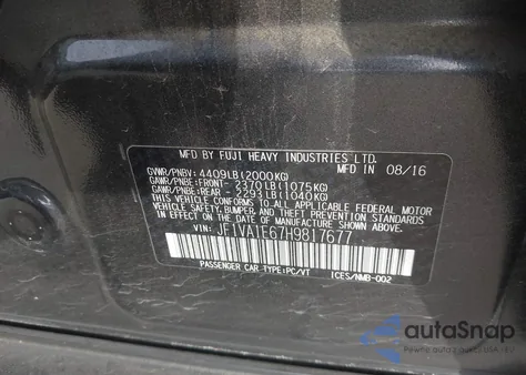 2017 Subaru Wrx Premium z USA, uszkodzony, nr VIN JF1VA1E67H9817677